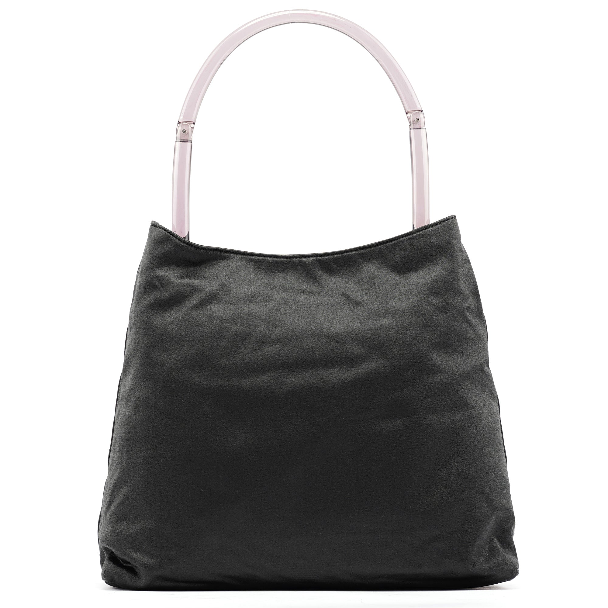Dark Grey Satin Plastic Handle Shoulder Bag