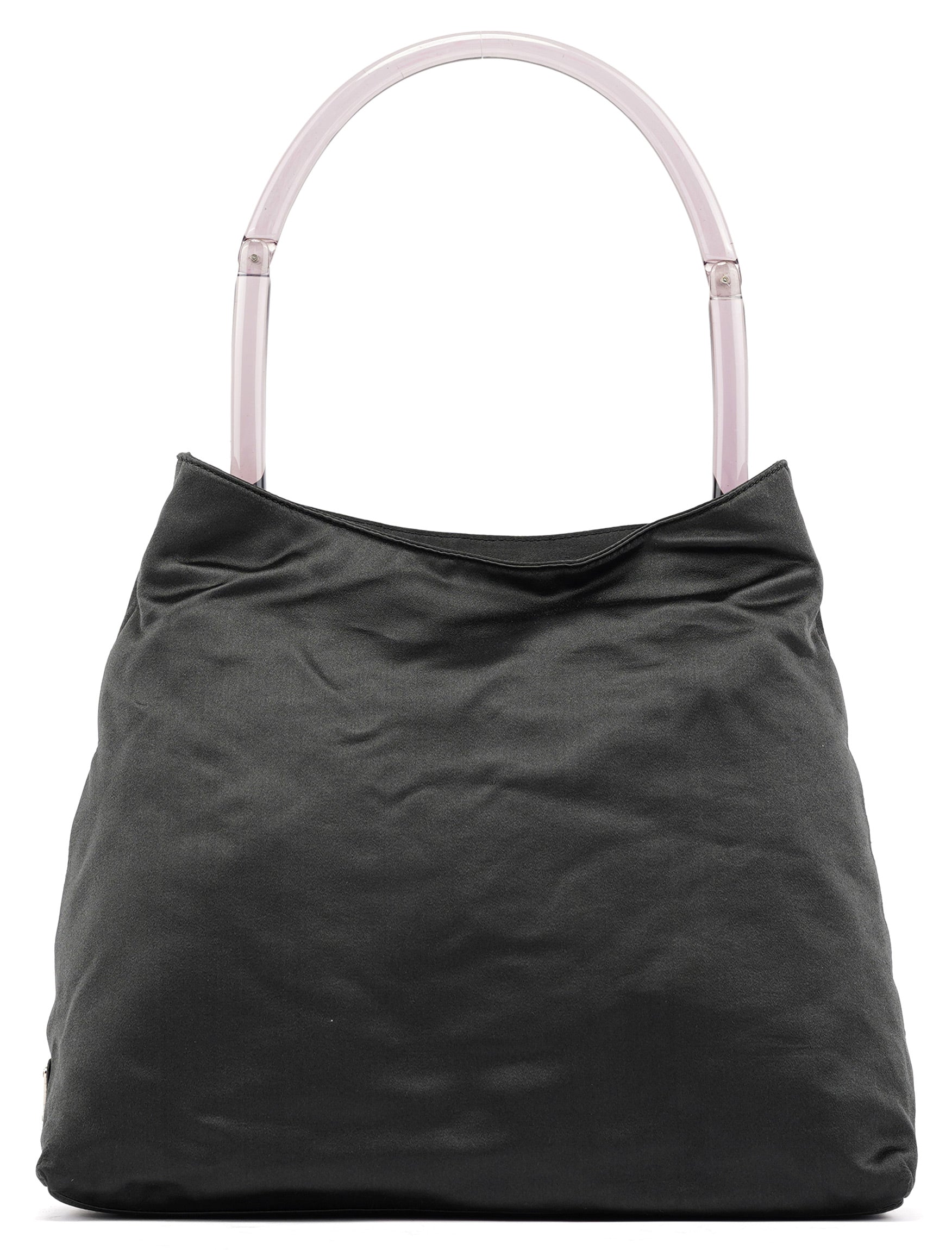Dark Grey Satin Plastic Handle Shoulder Bag
