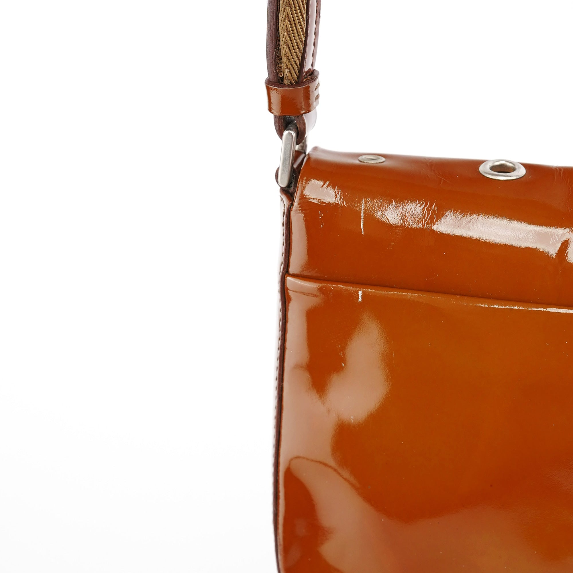 Fall 1999 Brown Patent Leather Eyelet Shoulder Bag