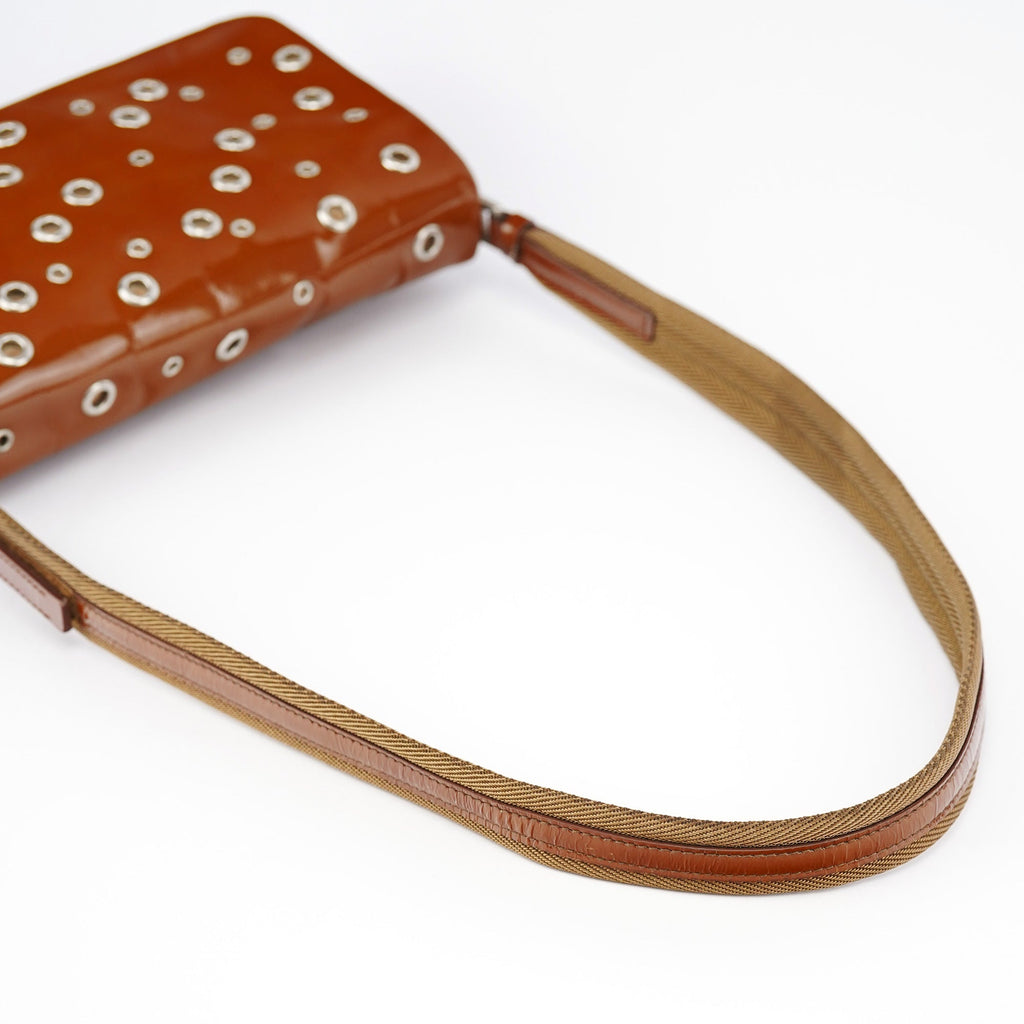 Fall 1999 Brown Patent Leather Eyelet Shoulder Bag