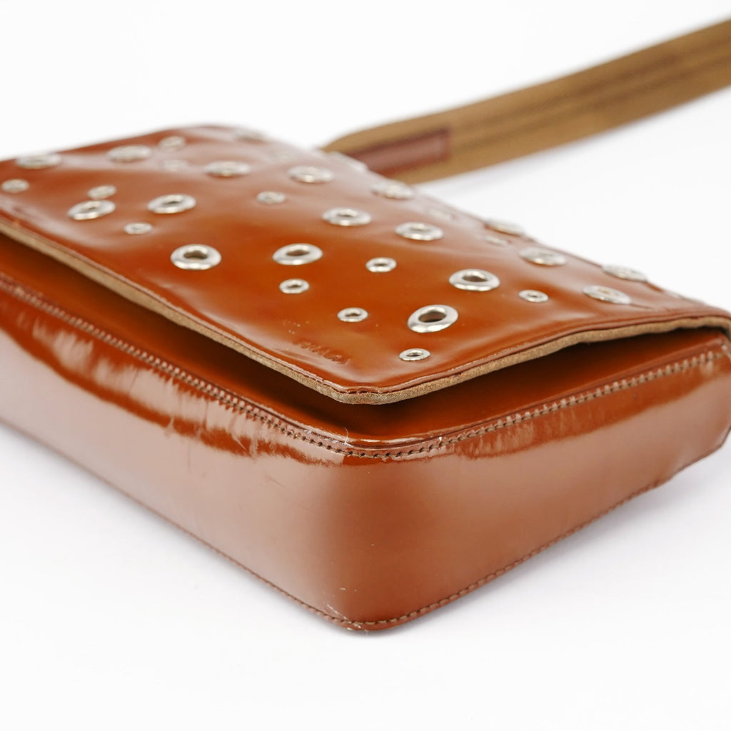 Fall 1999 Brown Patent Leather Eyelet Shoulder Bag