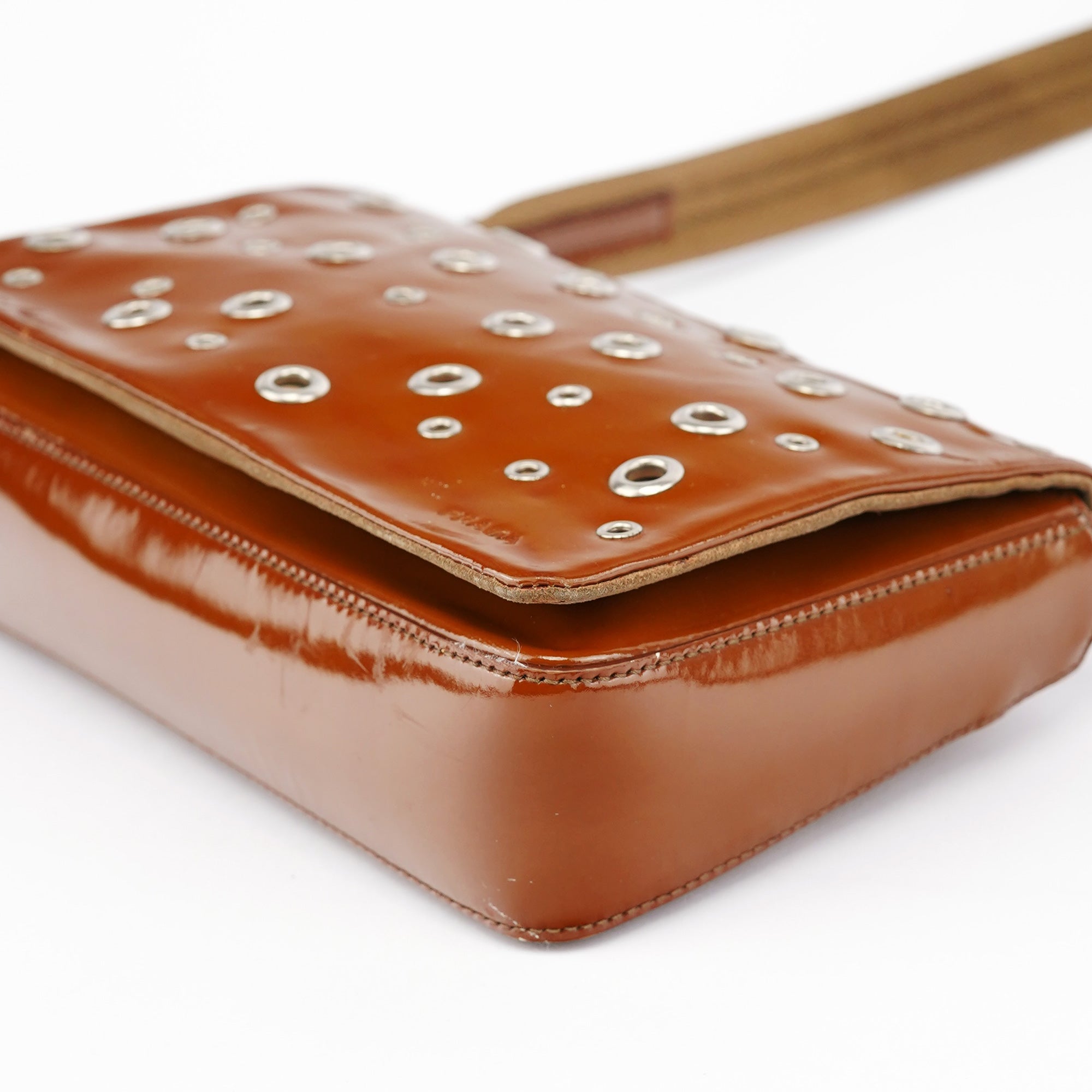 Fall 1999 Brown Patent Leather Eyelet Shoulder Bag