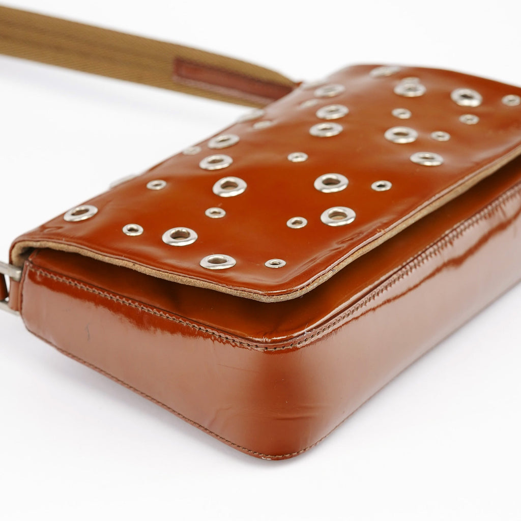 Fall 1999 Brown Patent Leather Eyelet Shoulder Bag