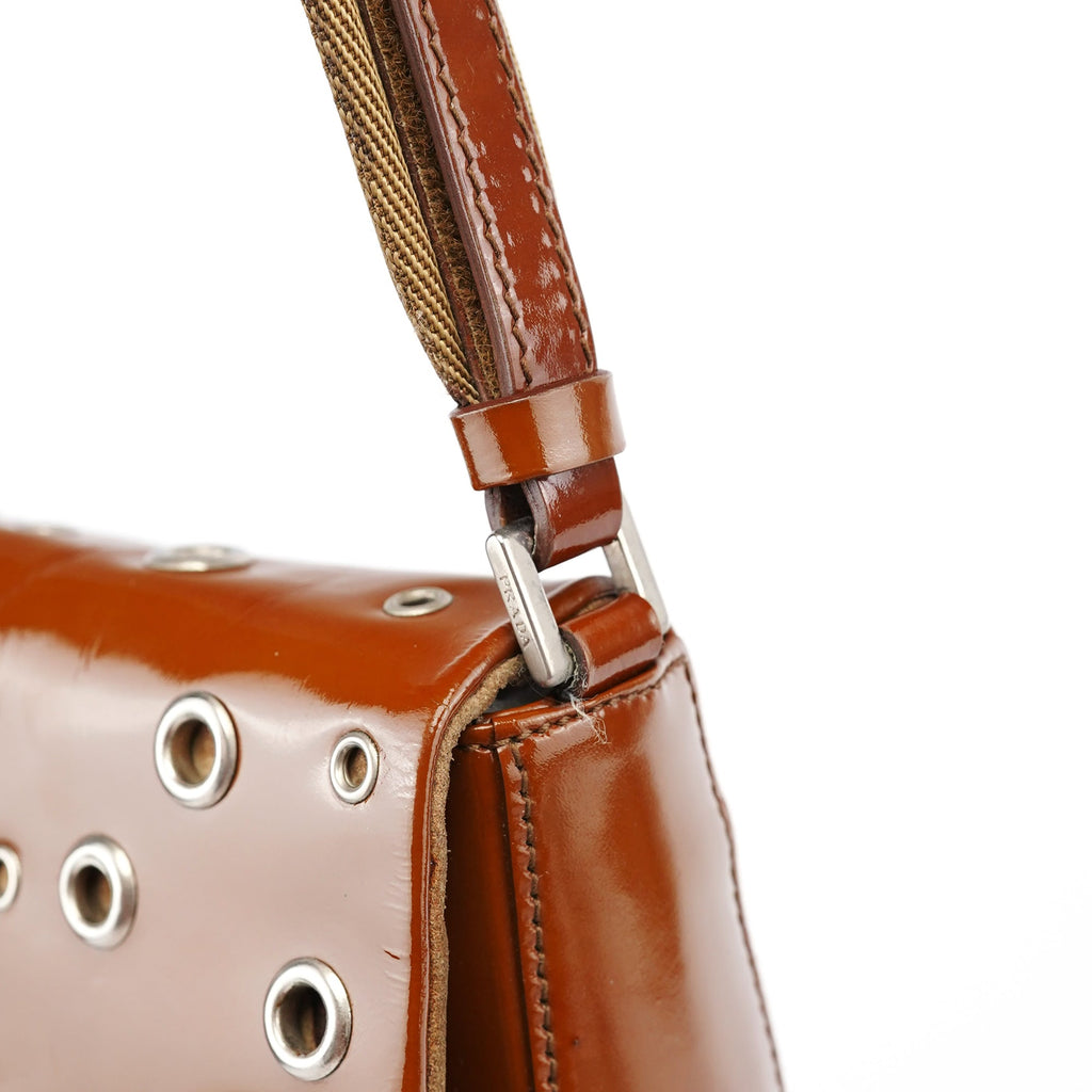 Fall 1999 Brown Patent Leather Eyelet Shoulder Bag