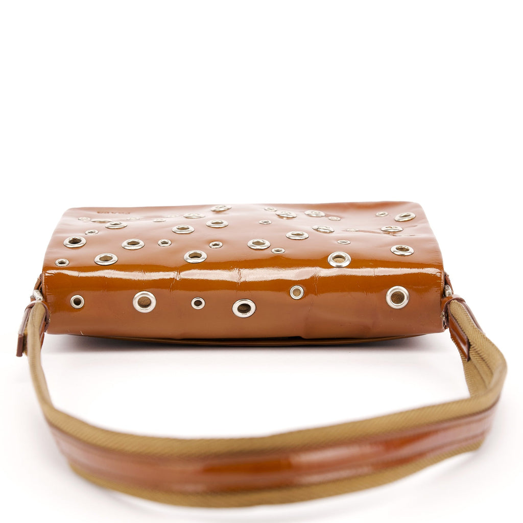Fall 1999 Brown Patent Leather Eyelet Shoulder Bag