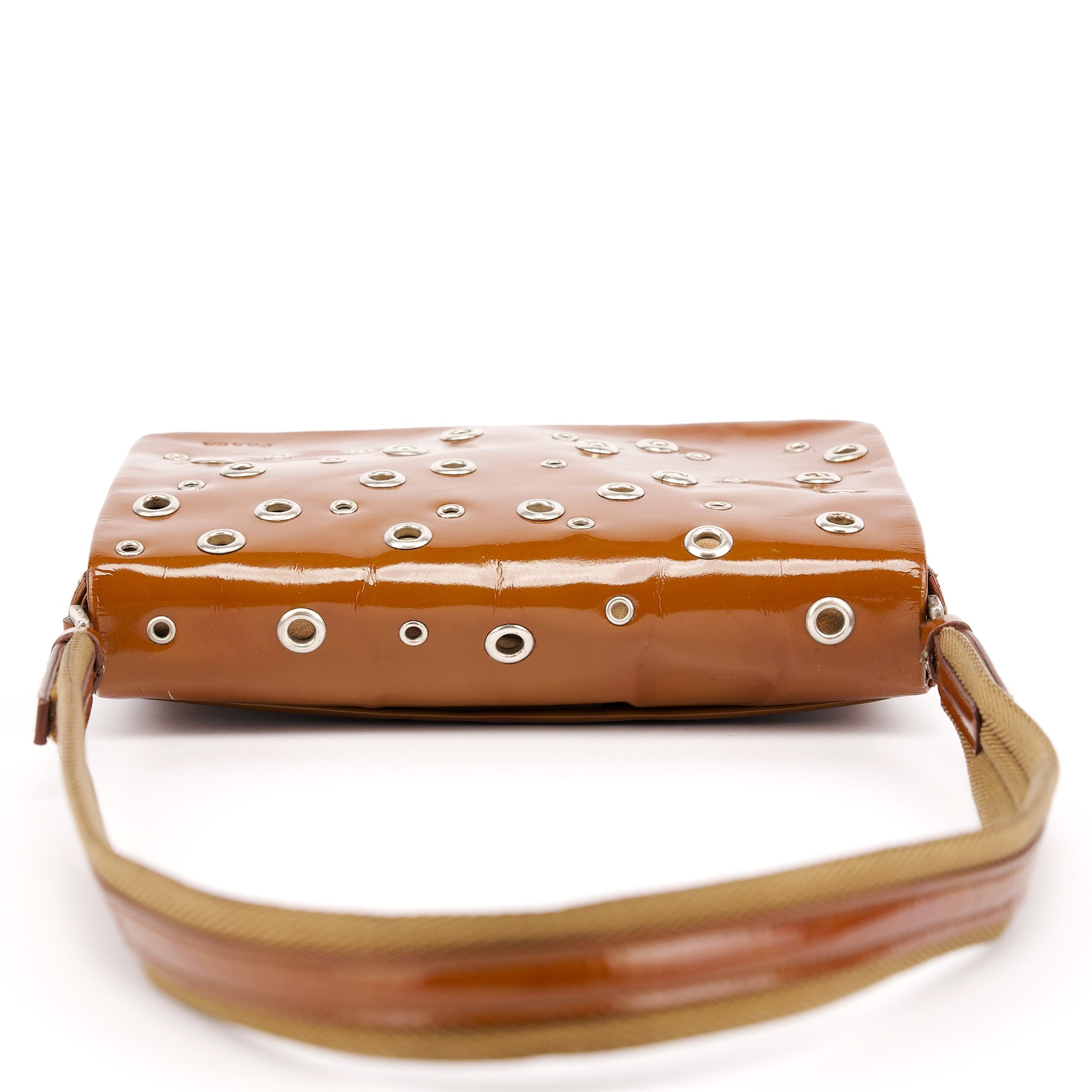 Fall 1999 Brown Patent Leather Eyelet Shoulder Bag