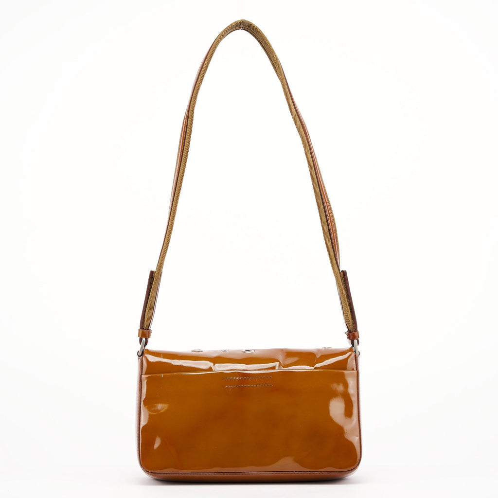Fall 1999 Brown Patent Leather Eyelet Shoulder Bag