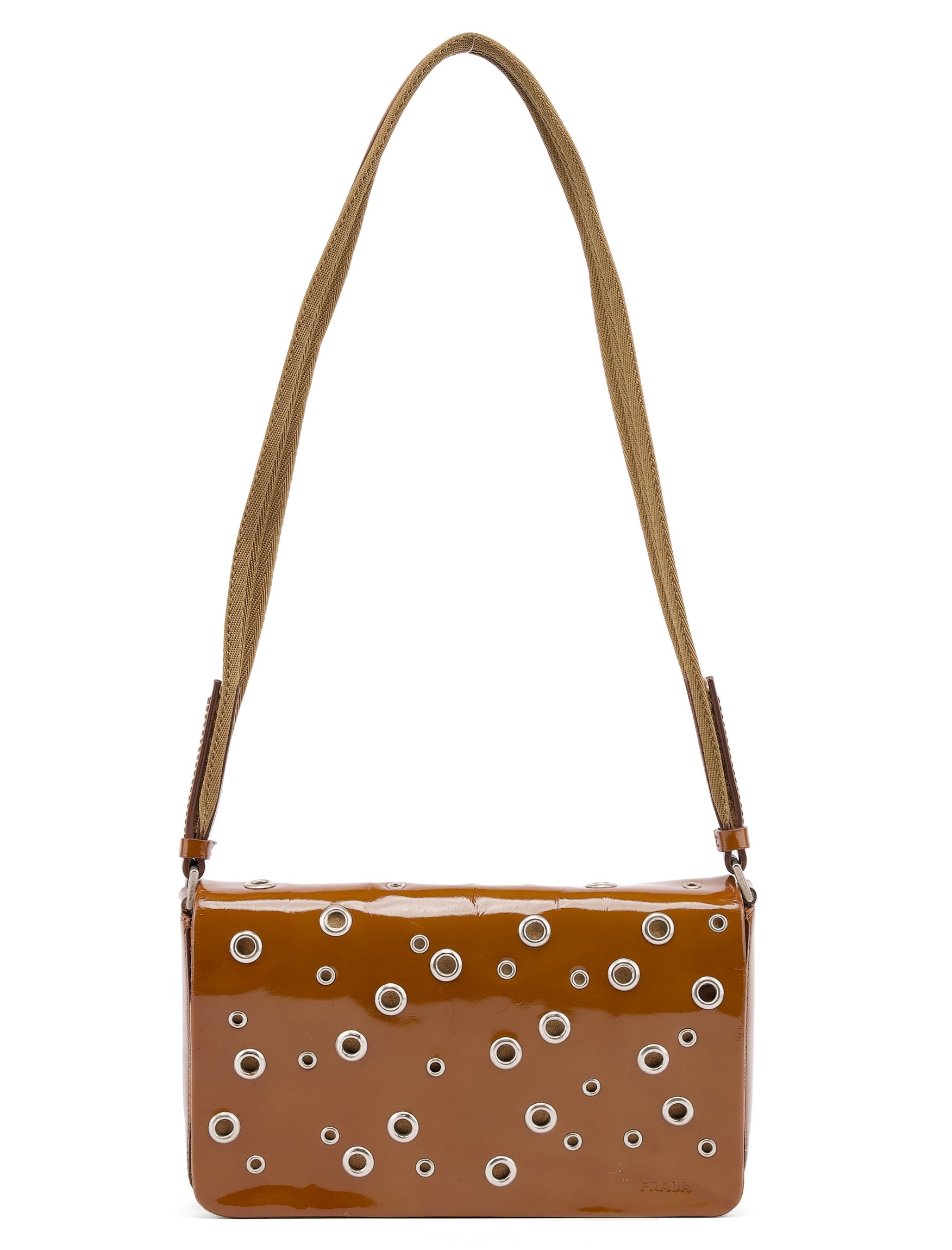 Fall 1999 Brown Patent Leather Eyelet Shoulder Bag