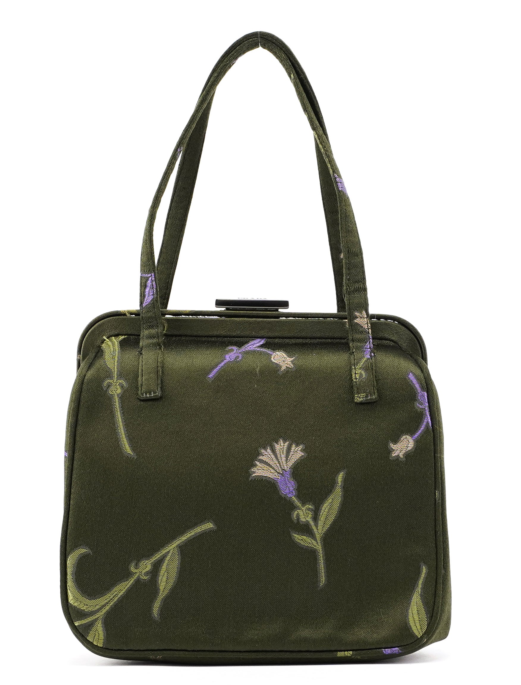 Green Silk Floral Clutch Bag