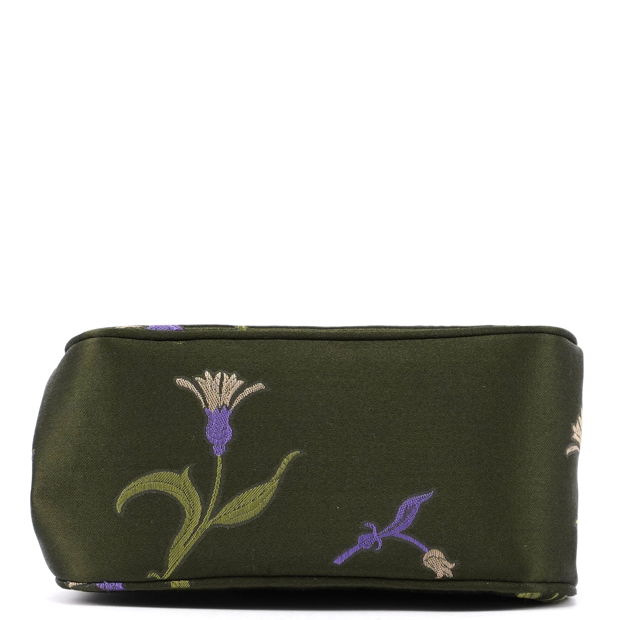 Green Silk Floral Clutch Bag
