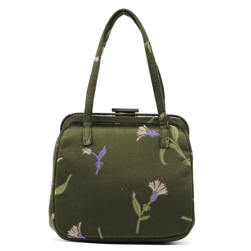 Green Silk Floral Clutch Bag