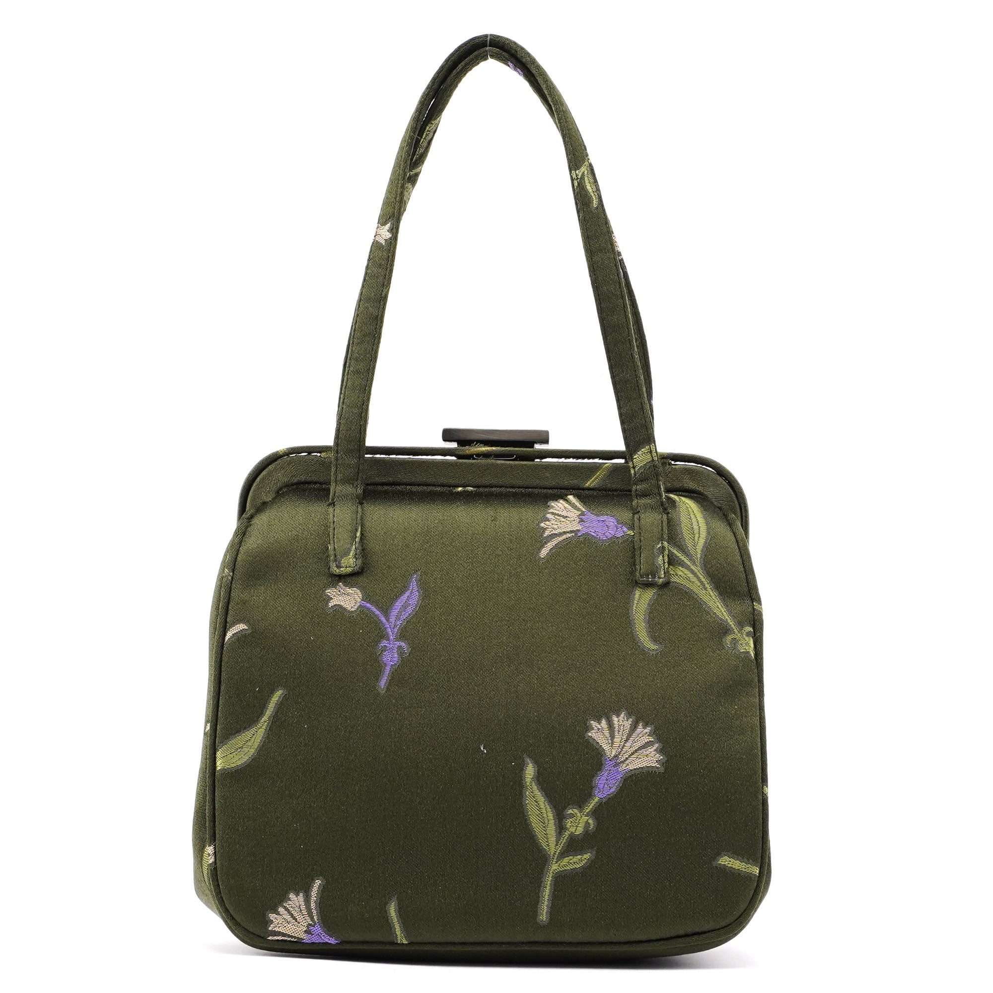 Green Silk Floral Clutch Bag