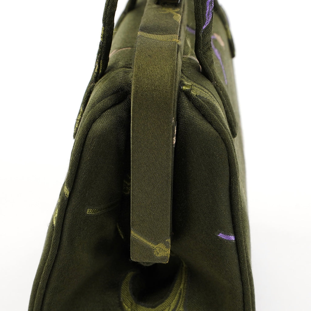Green Silk Floral Clutch Bag