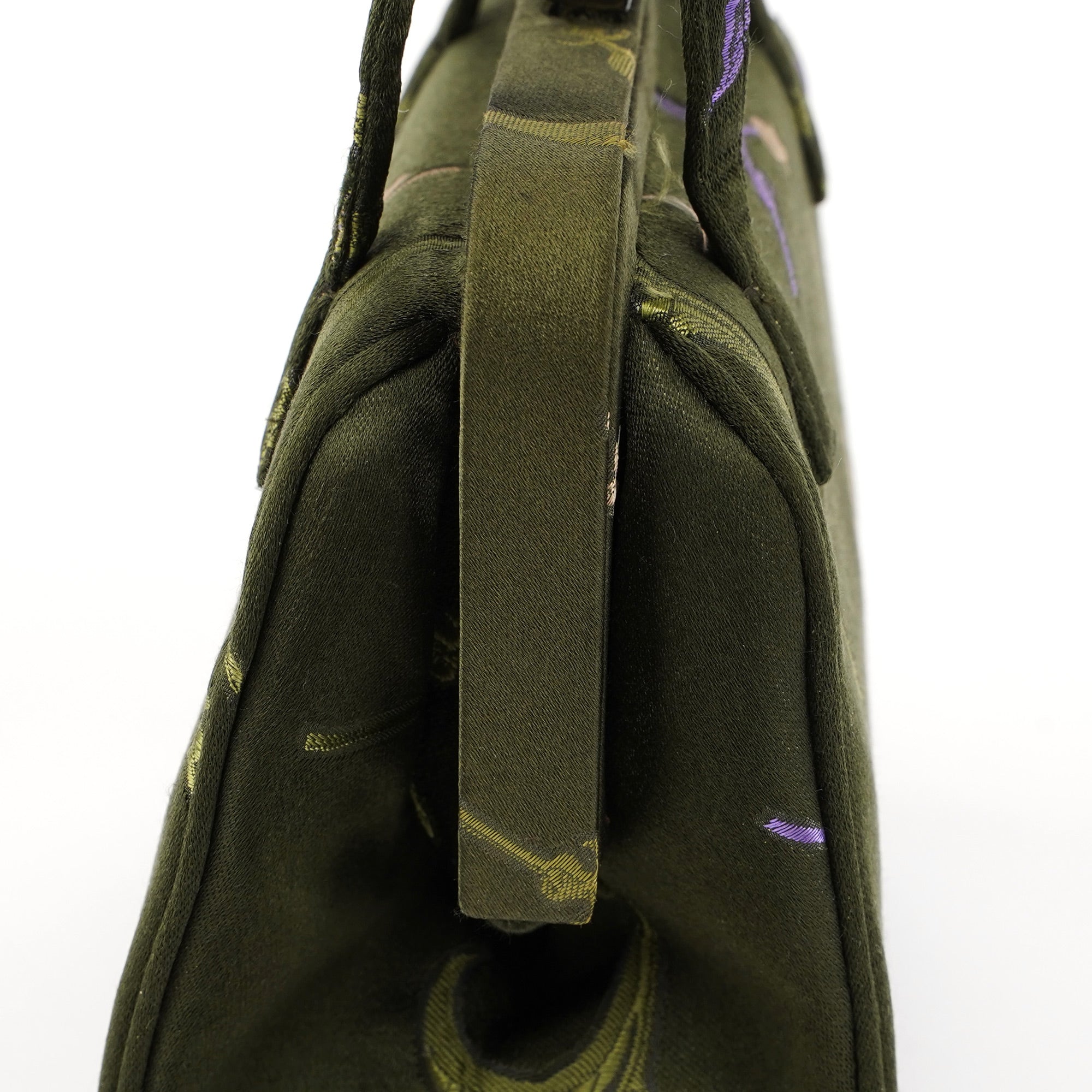 Green Silk Floral Clutch Bag