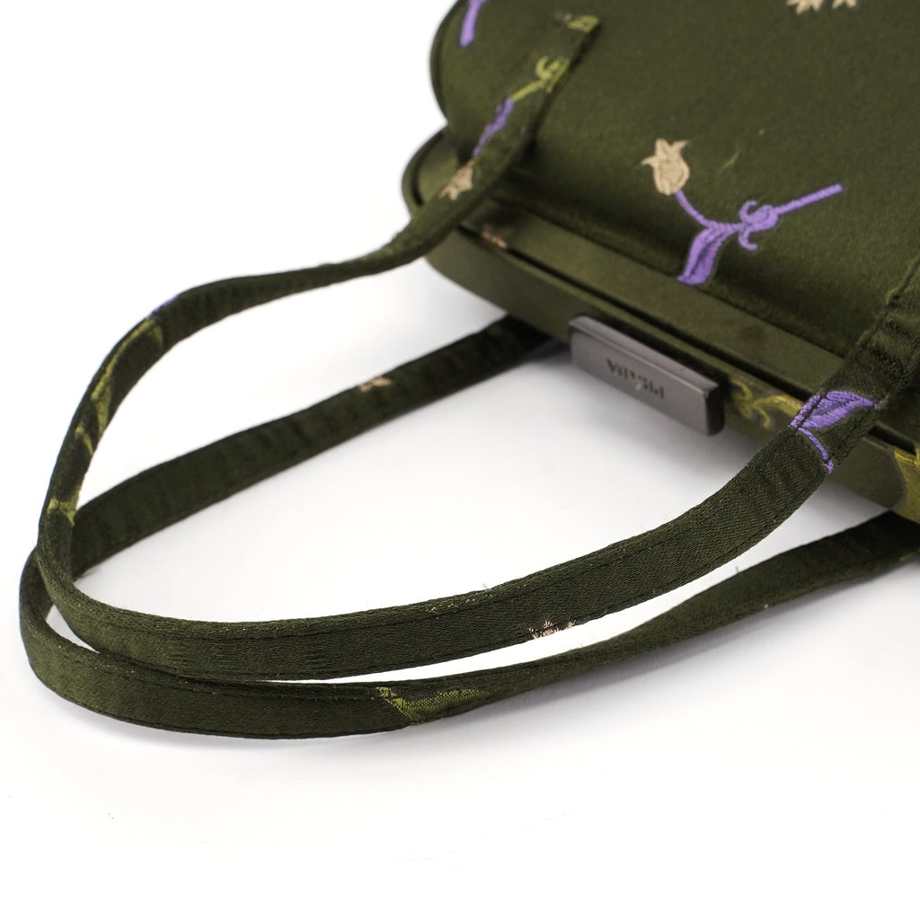 Green Silk Floral Clutch Bag