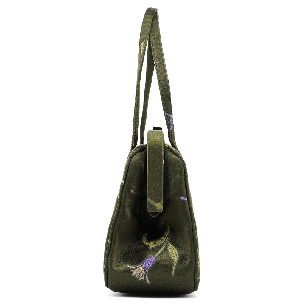Green Silk Floral Clutch Bag