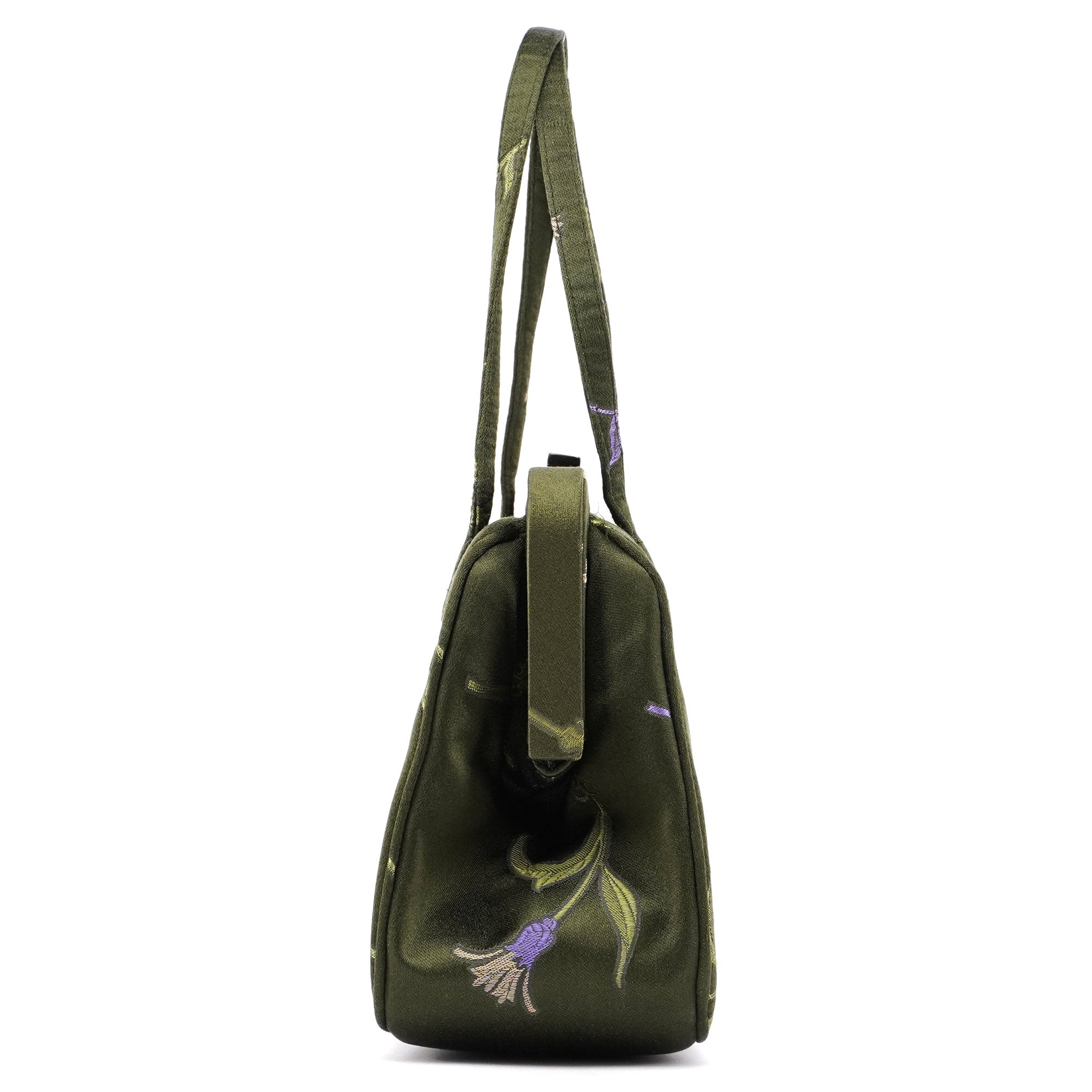 Green Silk Floral Clutch Bag