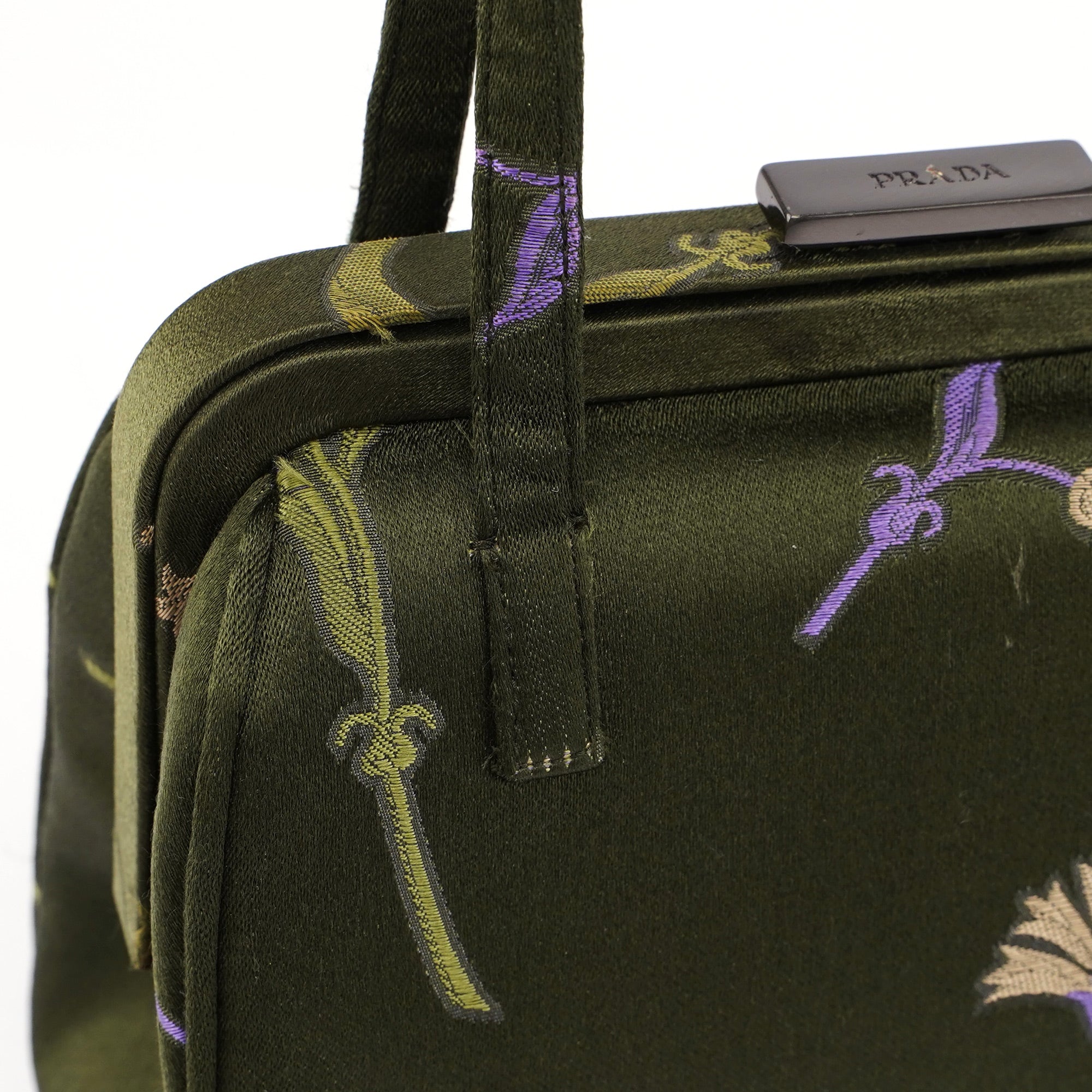 Green Silk Floral Clutch Bag