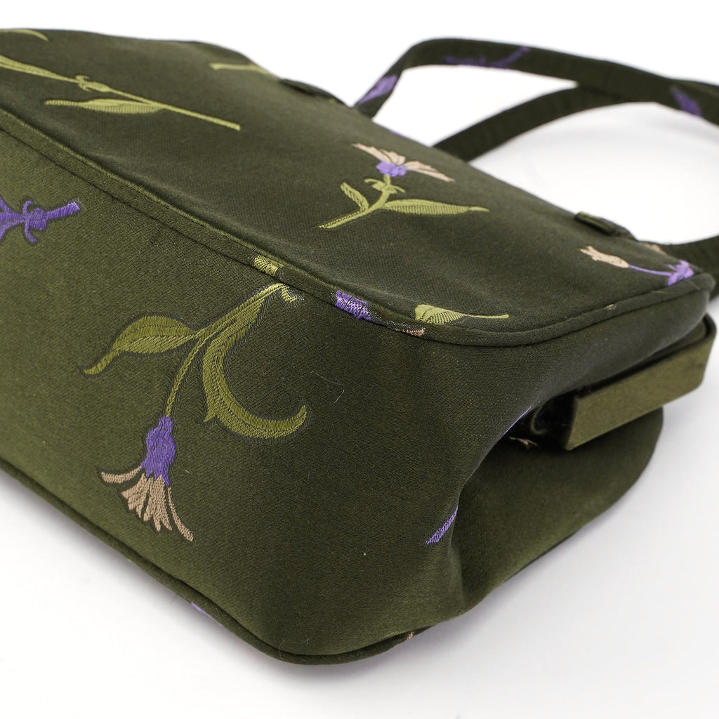 Green Silk Floral Clutch Bag