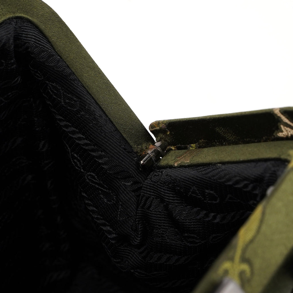Green Silk Floral Clutch Bag