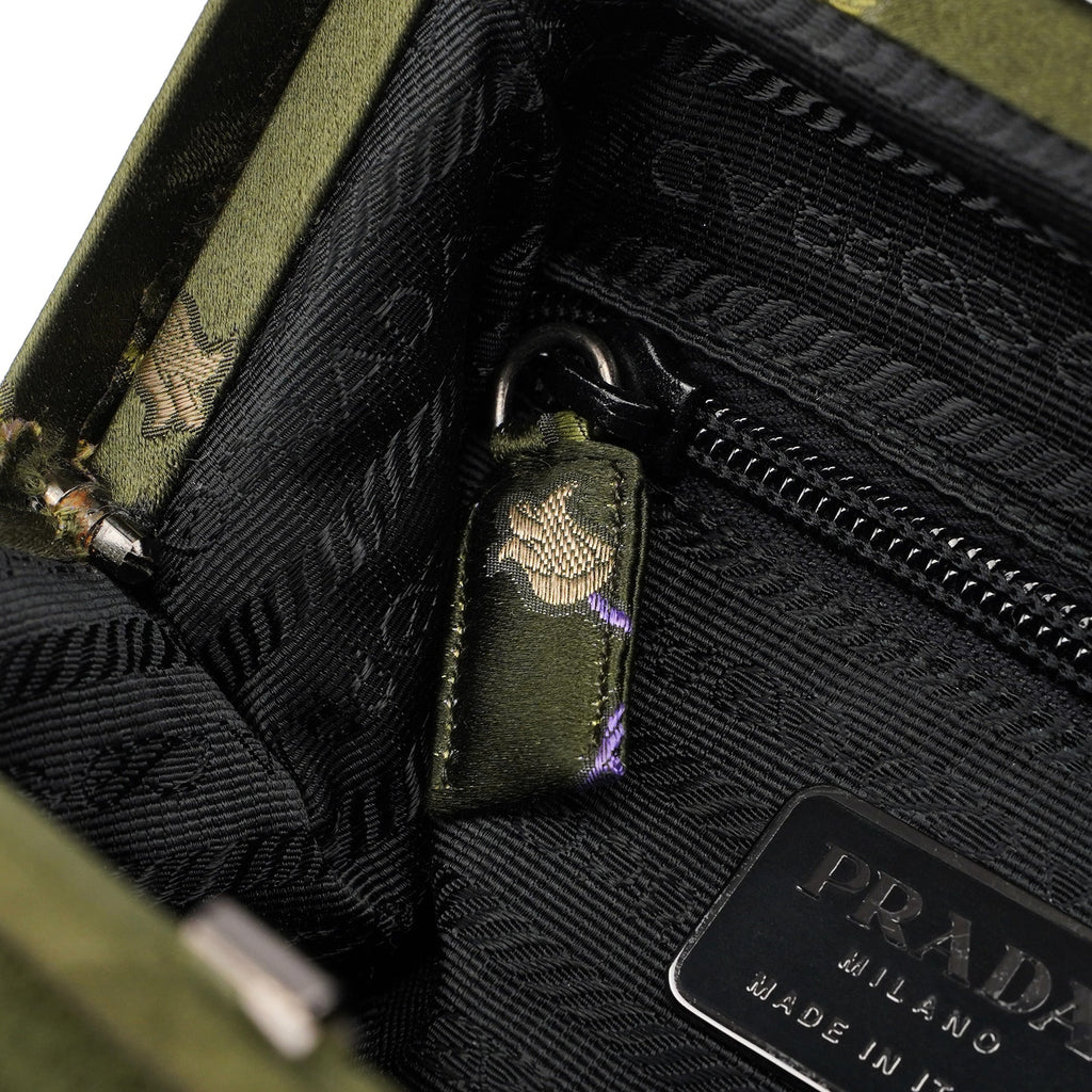 Green Silk Floral Clutch Bag