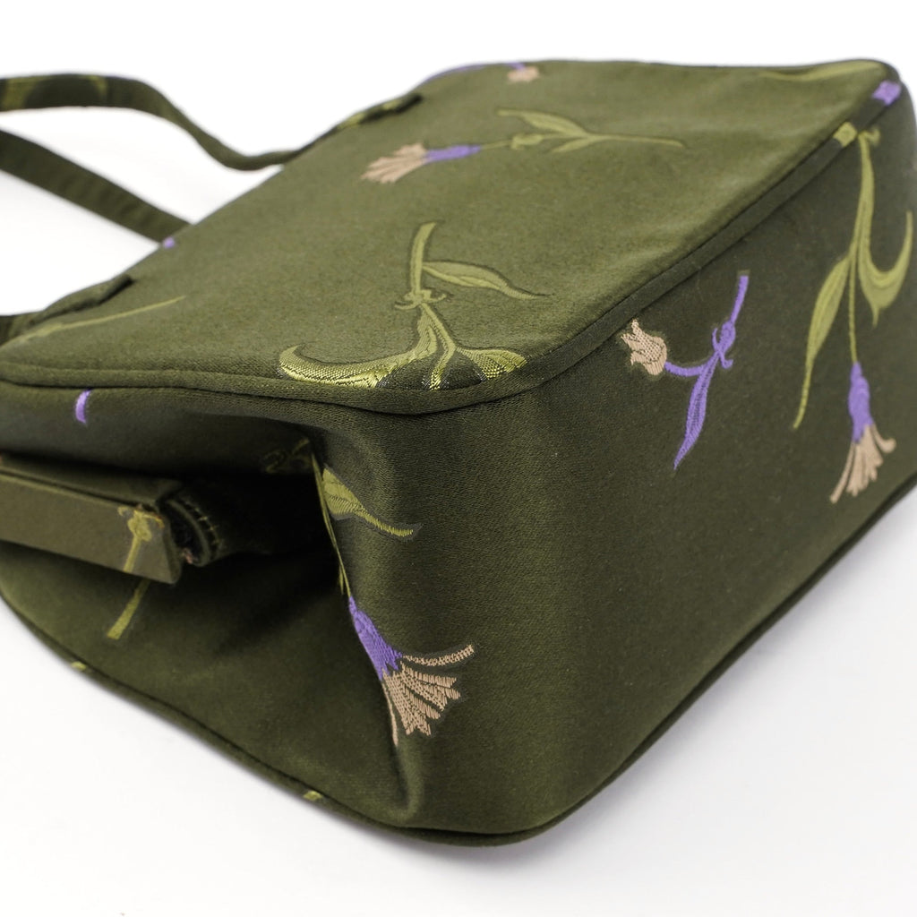 Green Silk Floral Clutch Bag