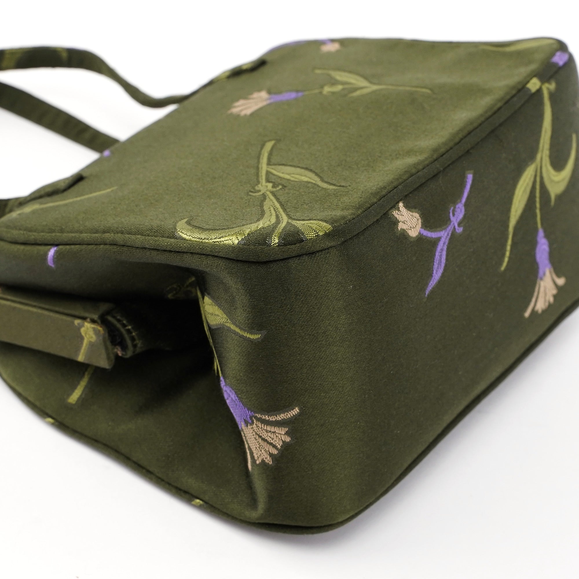 Green Silk Floral Clutch Bag