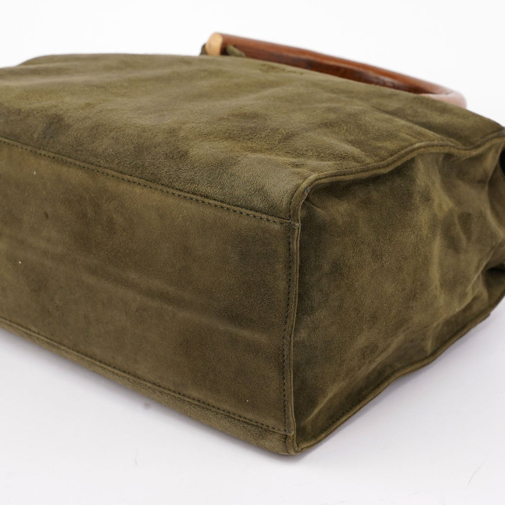 Green Suede Wood Handle Bag