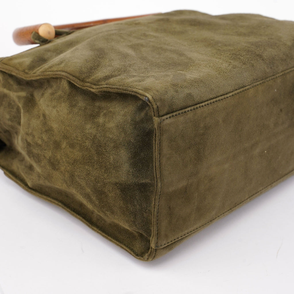 Green Suede Wood Handle Bag