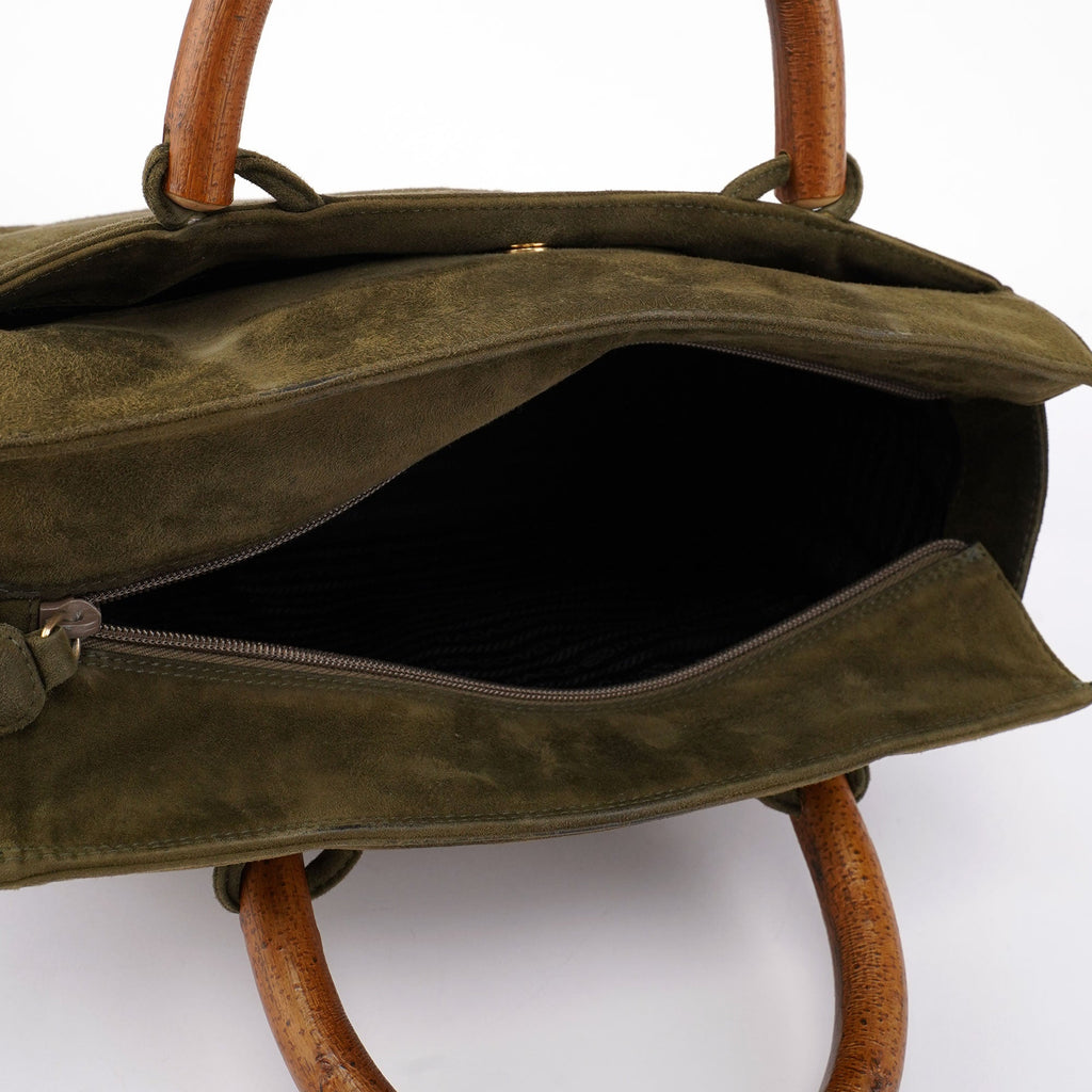 Green Suede Wood Handle Bag