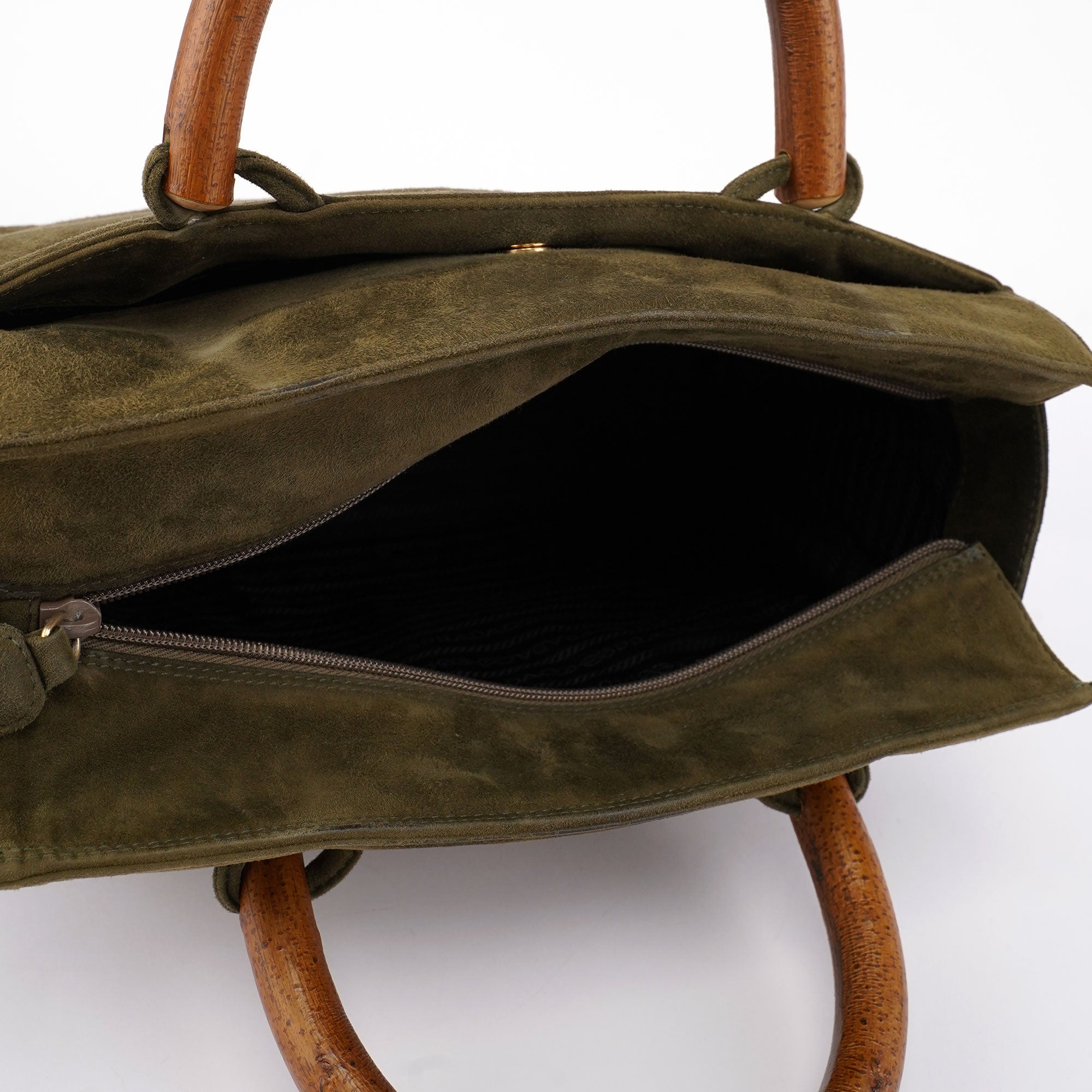 Green Suede Wood Handle Bag