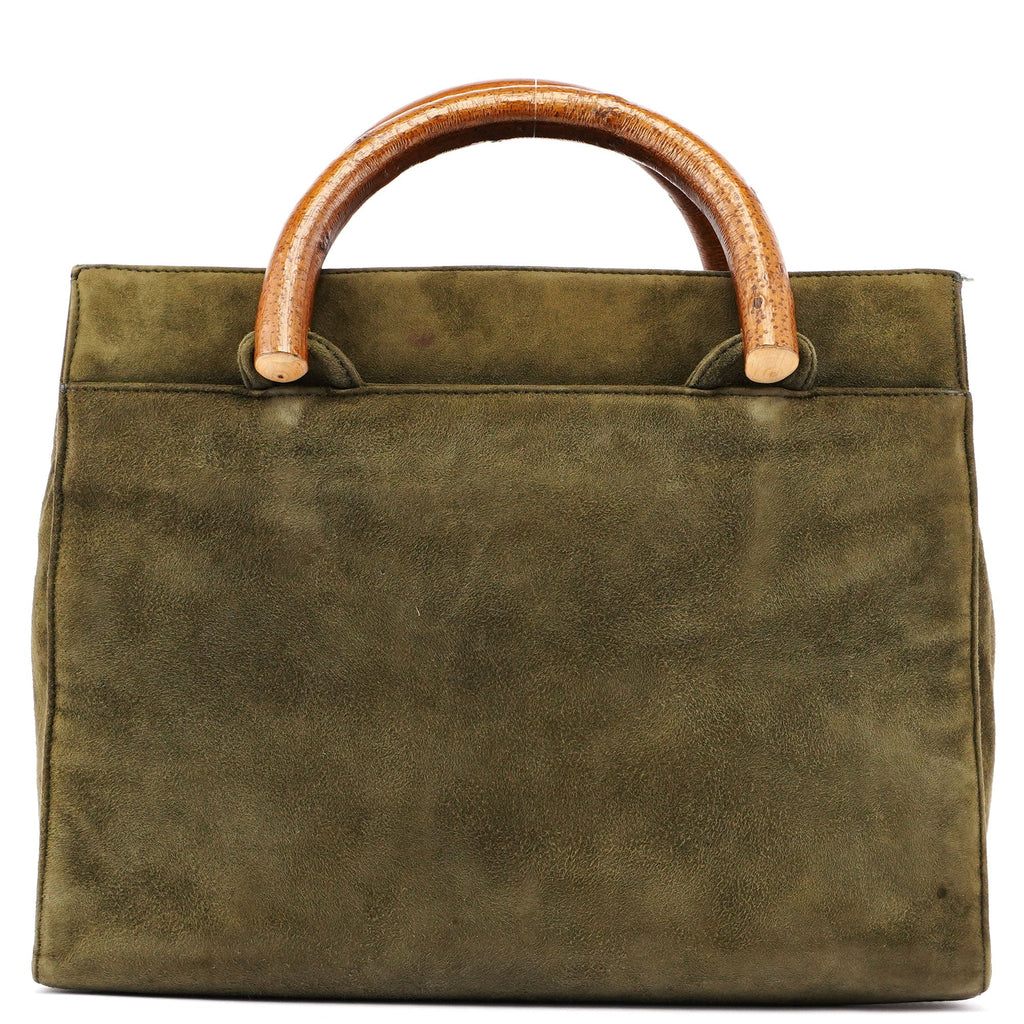 Green Suede Wood Handle Bag