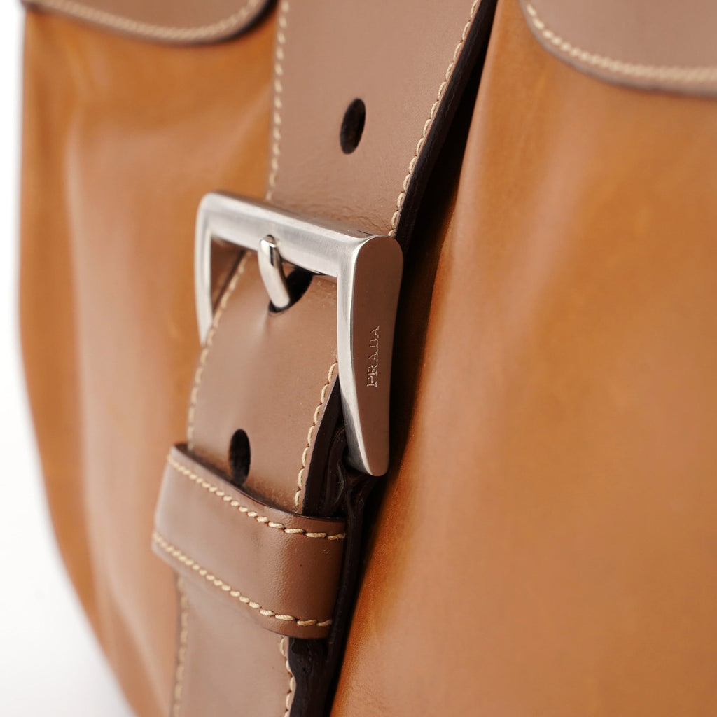 Light Brown Calfskin Belt Shoulder Bag