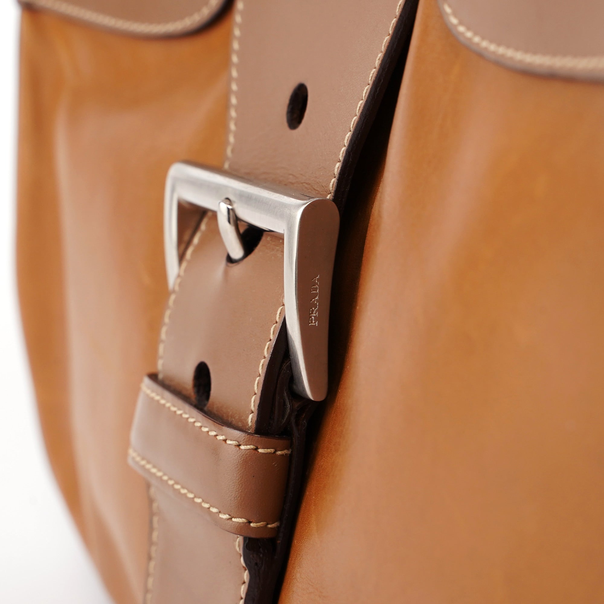 Light Brown Calfskin Belt Shoulder Bag