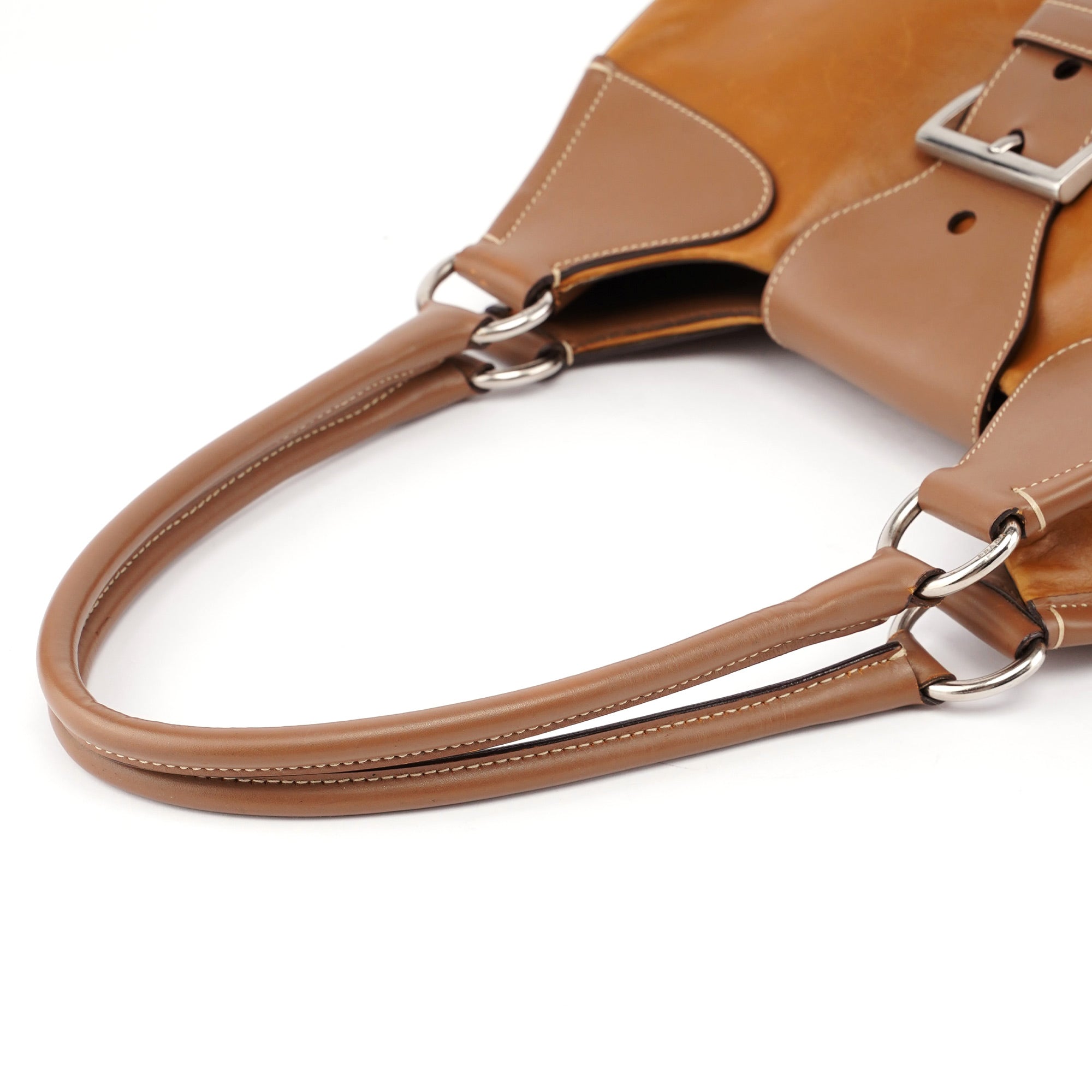 Light Brown Calfskin Belt Shoulder Bag