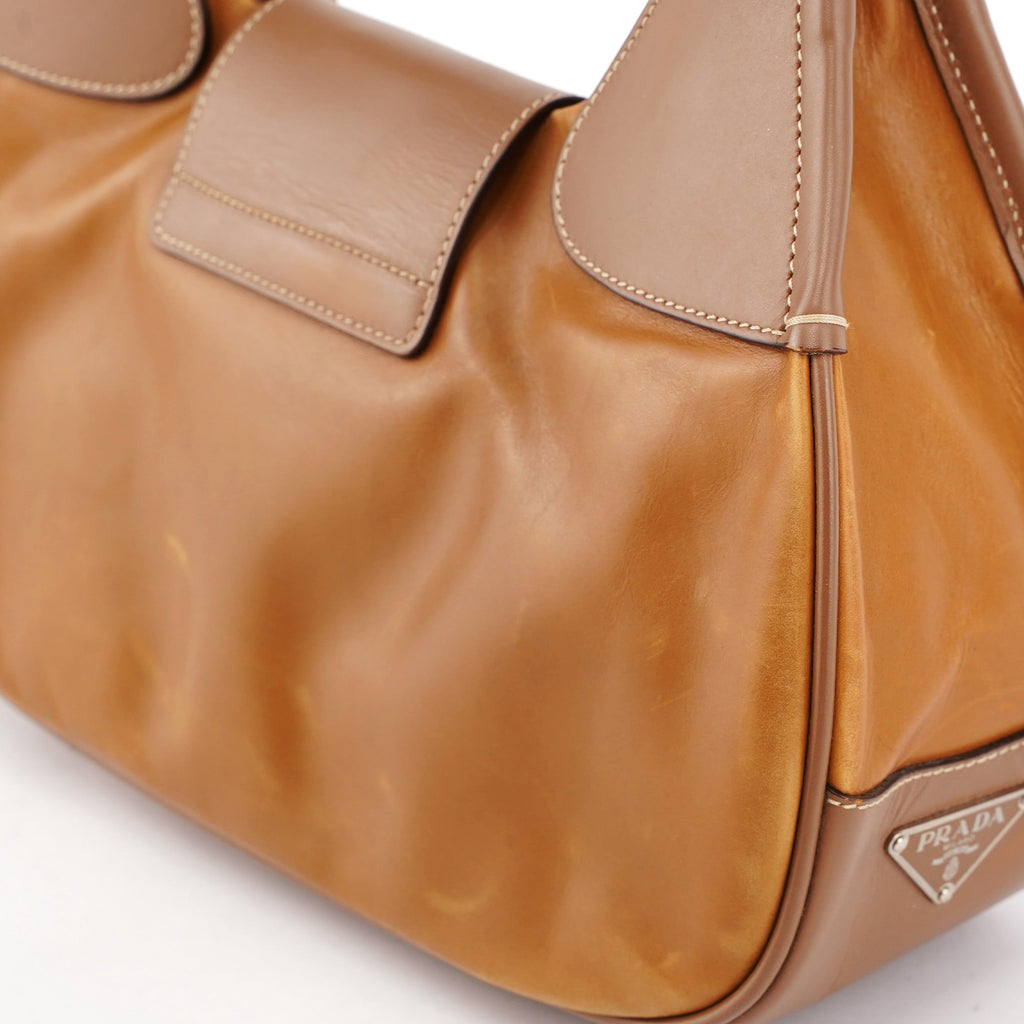 Light Brown Calfskin Belt Shoulder Bag