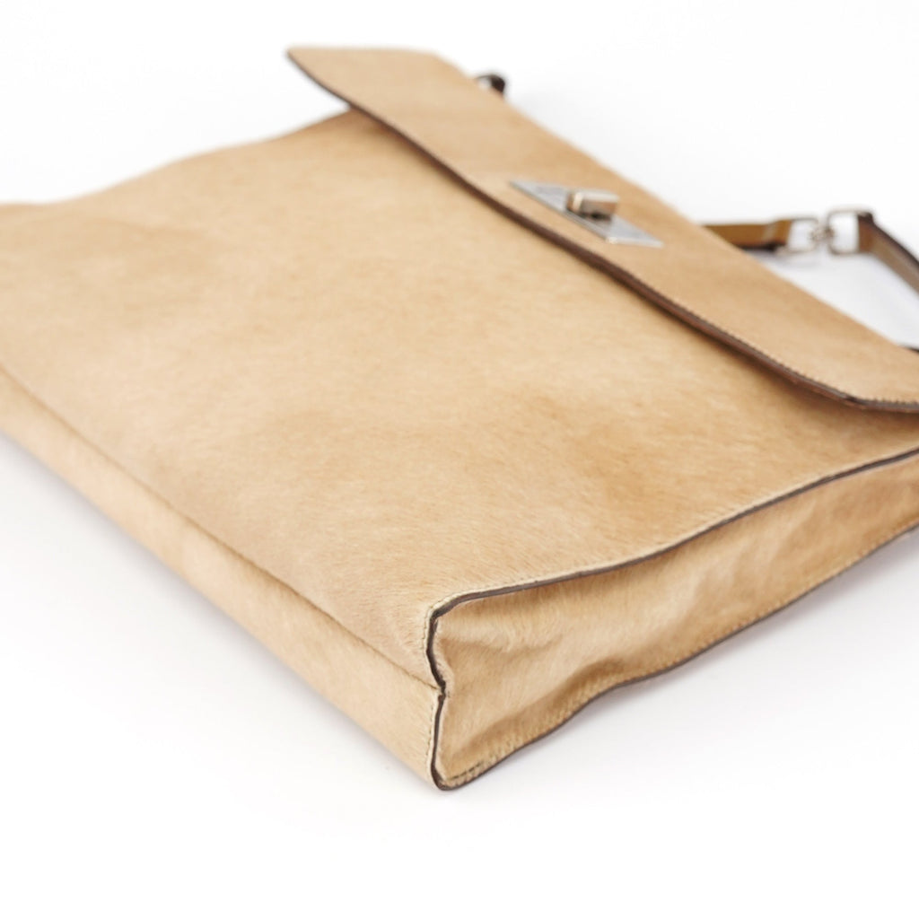Light Brown Ponyhair Turnlock Bag