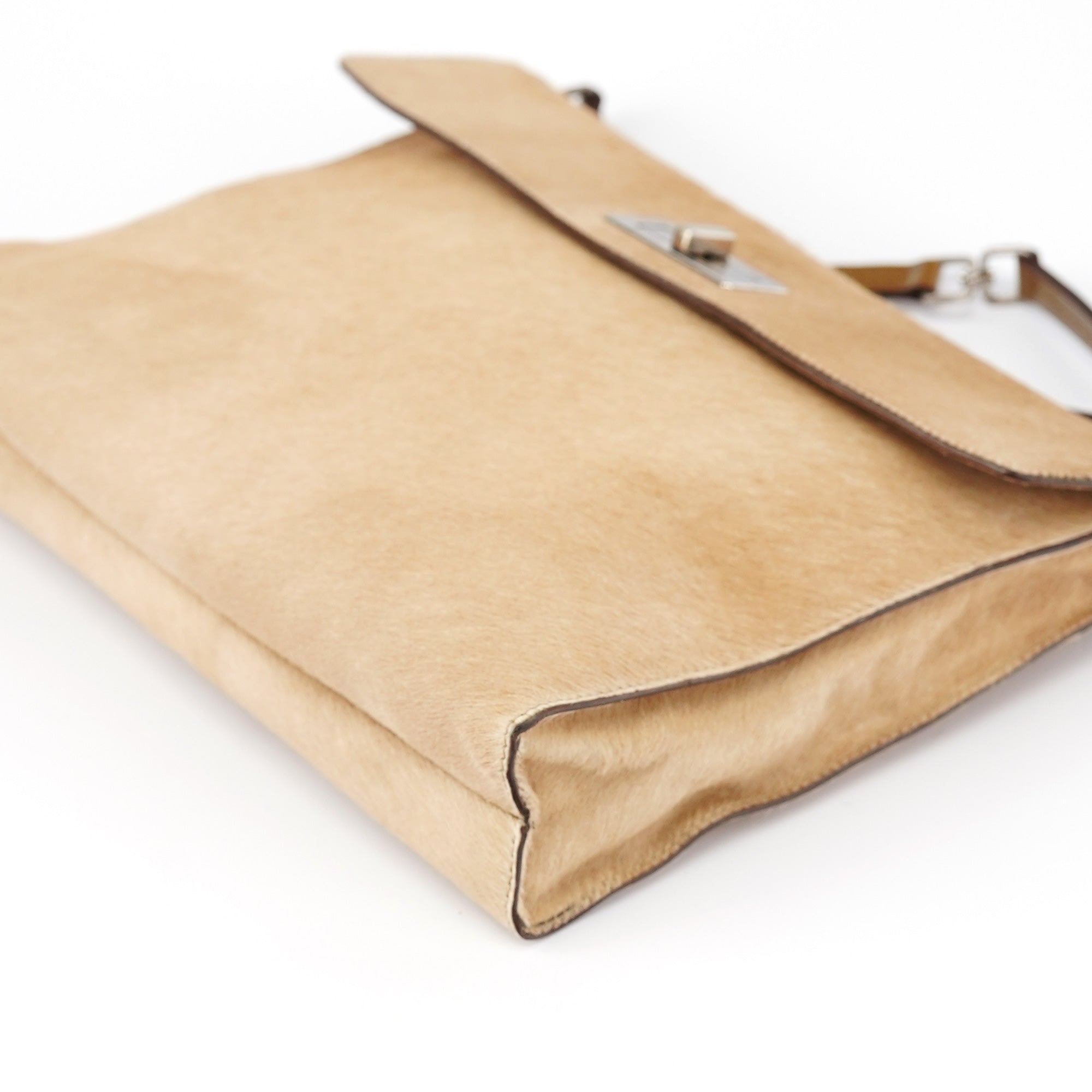 Light Brown Ponyhair Turnlock Bag