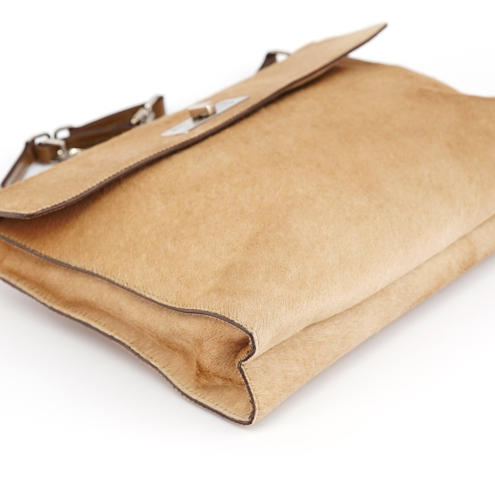 Light Brown Ponyhair Turnlock Bag