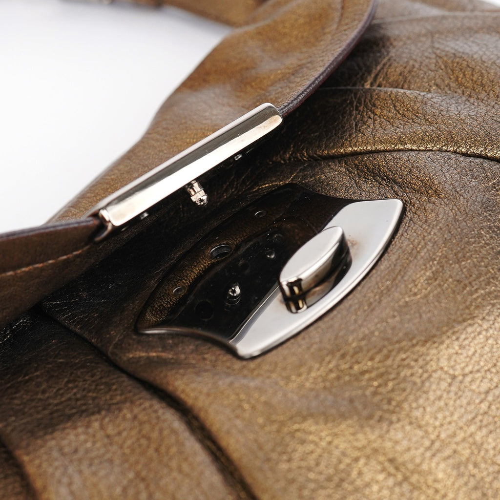Metallic Leather Hobo Shoulder Bag