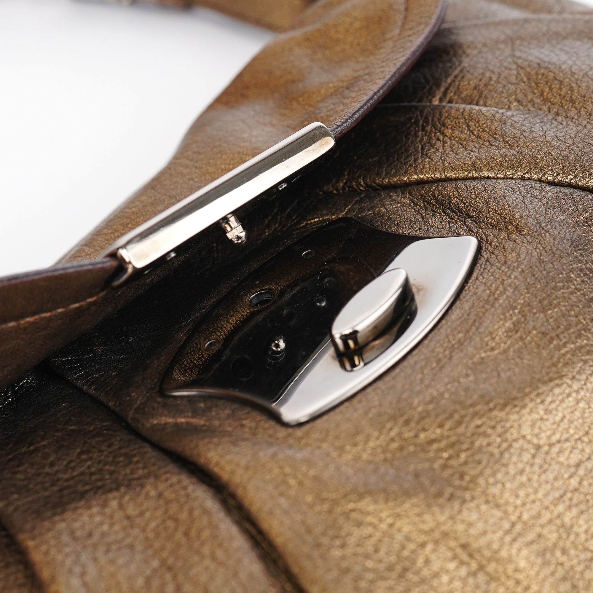 Metallic Leather Hobo Shoulder Bag