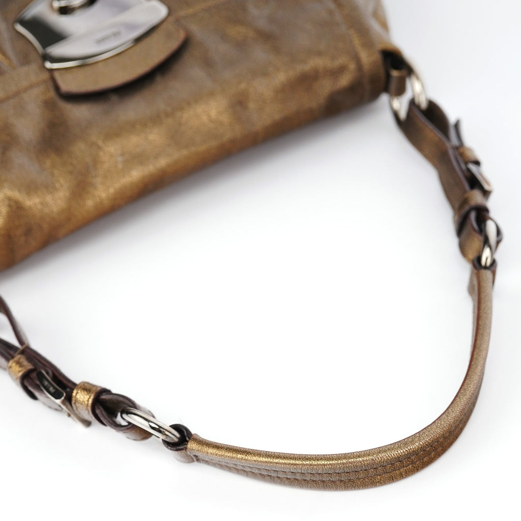 Metallic Leather Hobo Shoulder Bag