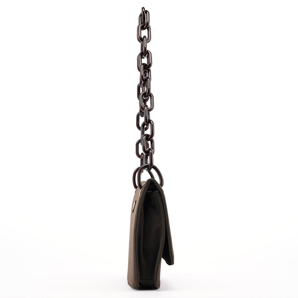 Military Green Tessuto Chain Shoulder Bag
