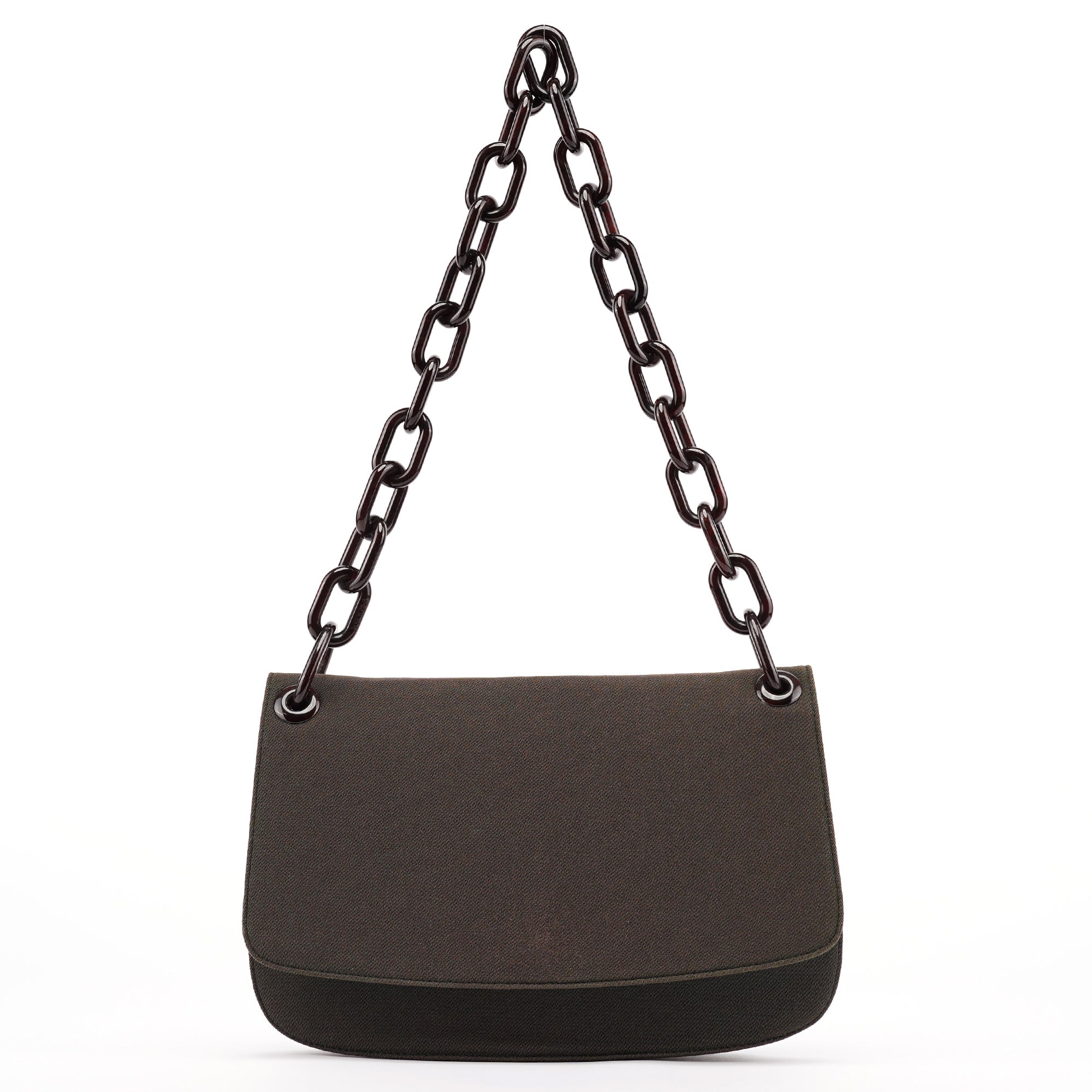 Military Green Tessuto Chain Shoulder Bag