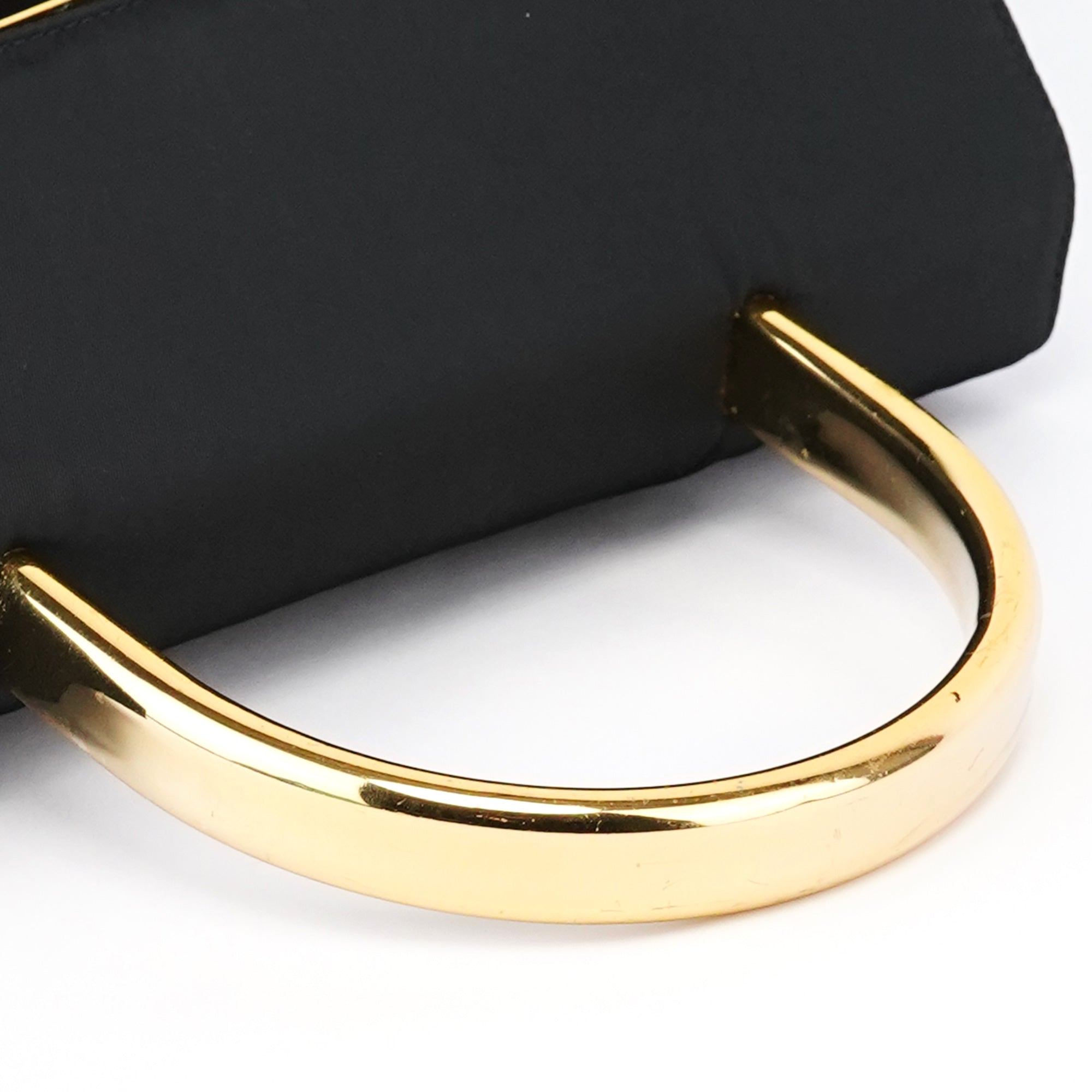 Navy Gold Tessuto Metal Top Handle Bag