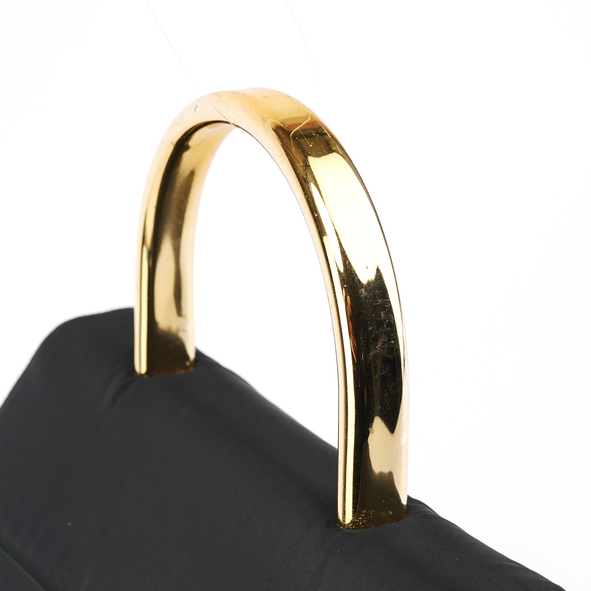 Navy Gold Tessuto Metal Top Handle Bag