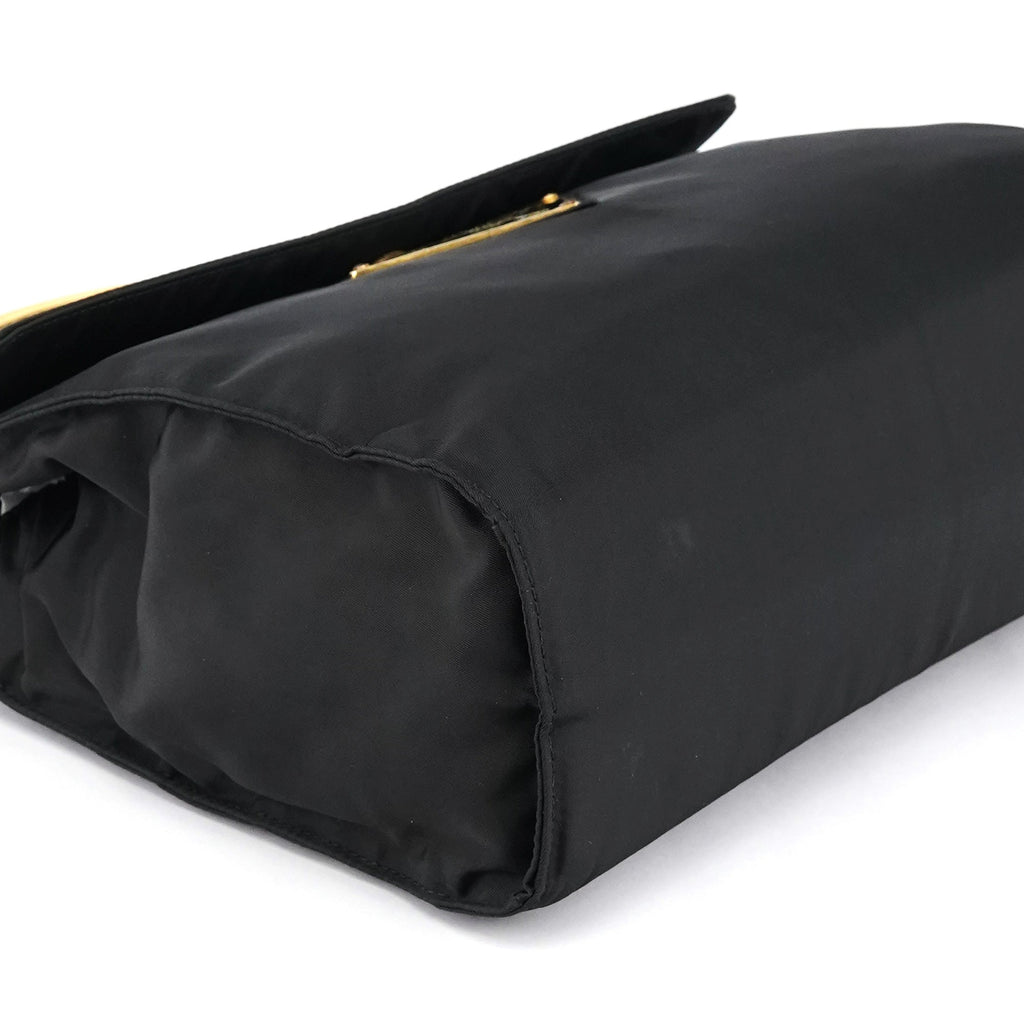 Navy Gold Tessuto Metal Top Handle Bag