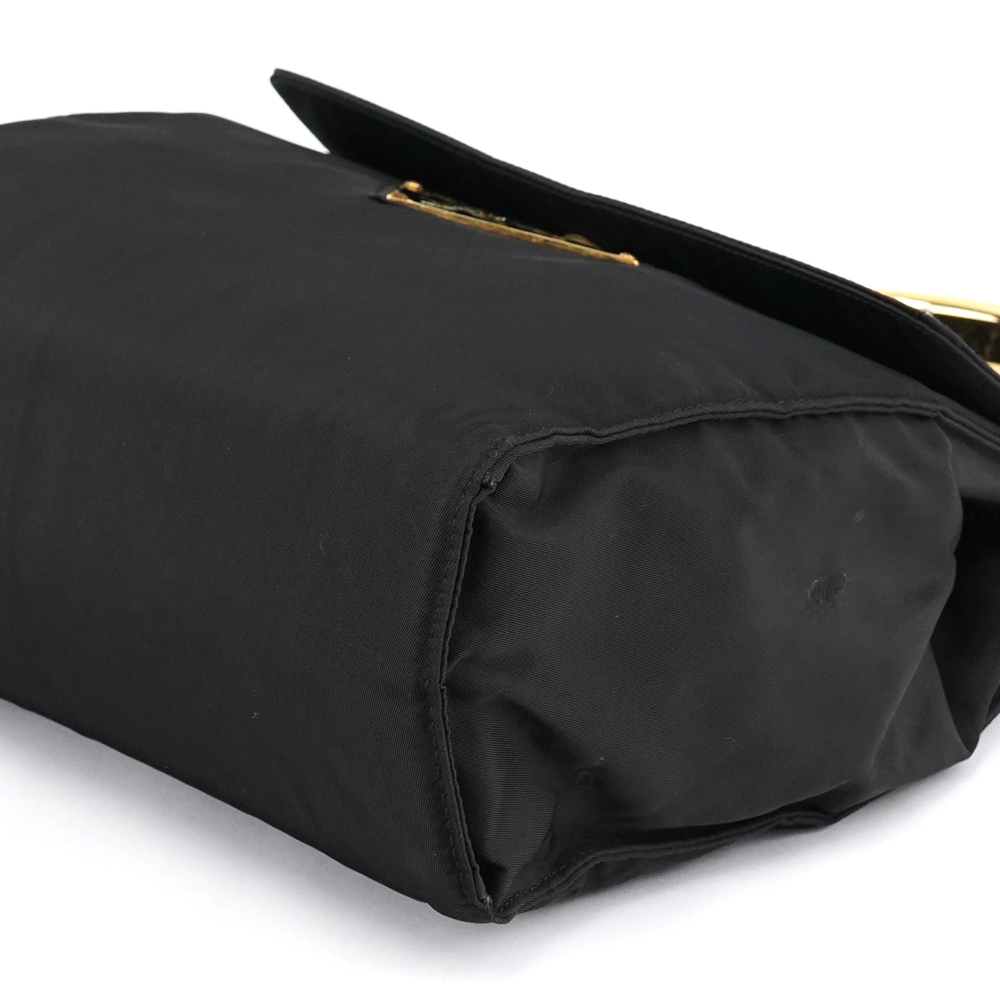 Navy Gold Tessuto Metal Top Handle Bag