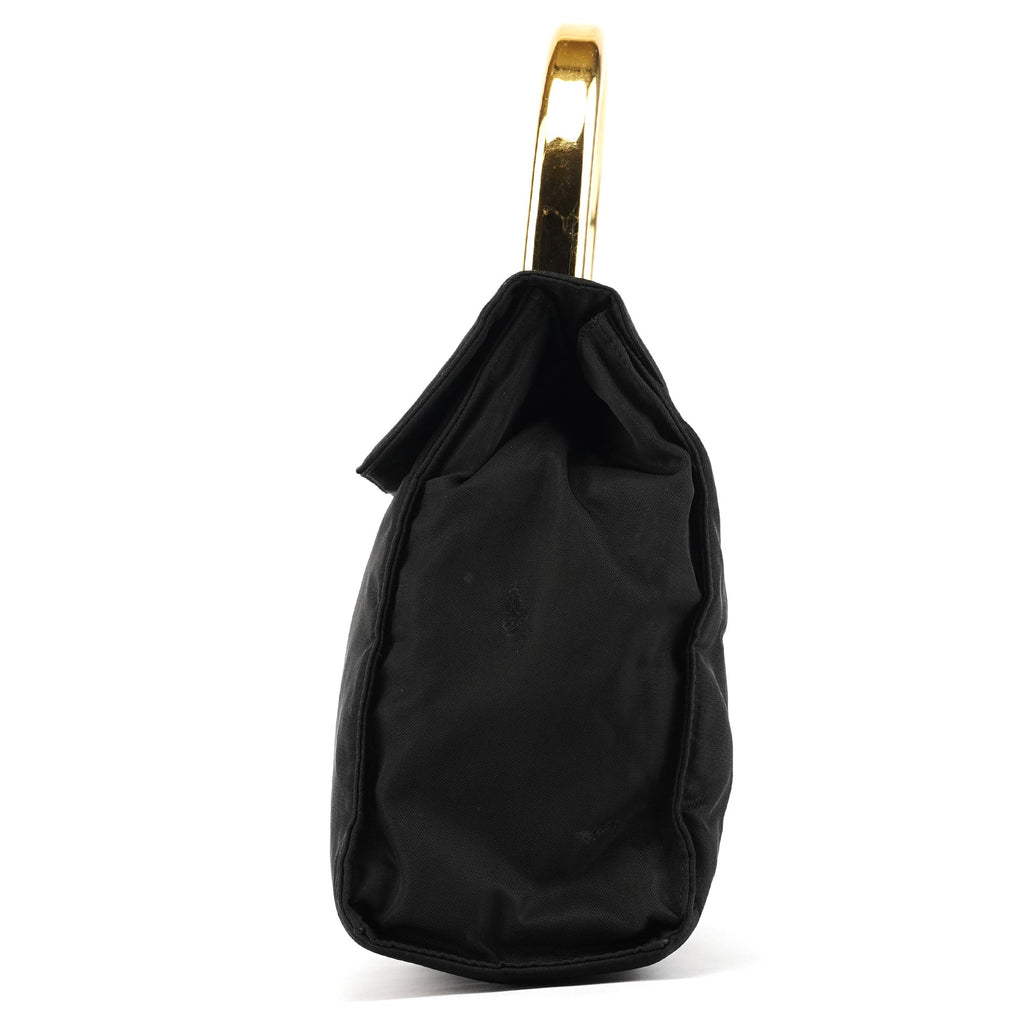Navy Gold Tessuto Metal Top Handle Bag