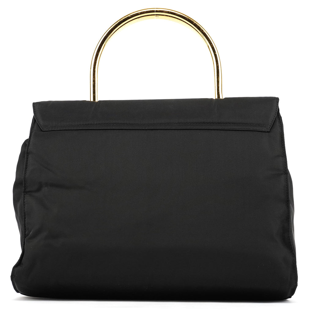 Navy Gold Tessuto Metal Top Handle Bag
